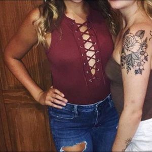 Maroon Lace Up Body Suit
